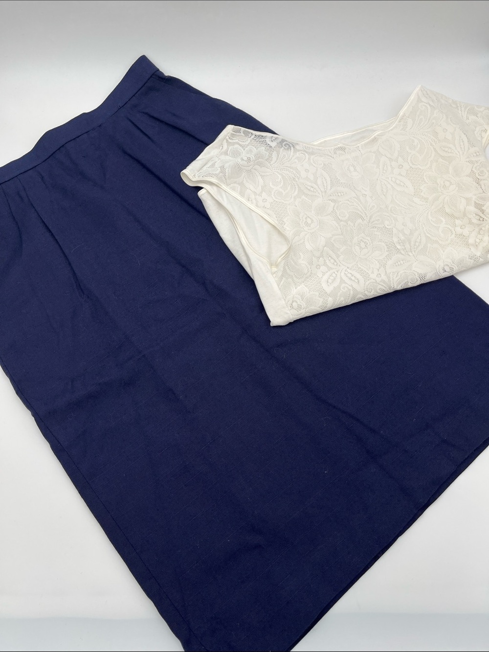 Vintage Dark Navy Blue Evan Picone Straight Skirt